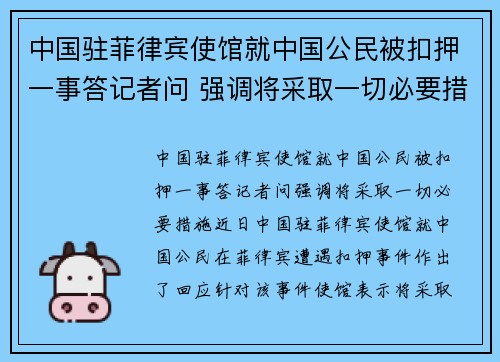 中国驻菲律宾使馆就中国公民被扣押一事答记者问 强调将采取一切必要措施